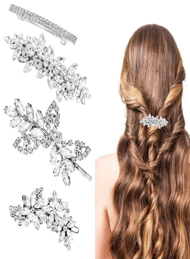 CYUXING 4Pcs Silver Rhinestone Hair Accessories, Wedding Hair Accessories for Women Shiny Clips for Bride, Wedding Crystal Hairpin Decorations Supplies for Graduation Ceremonies - Image 1